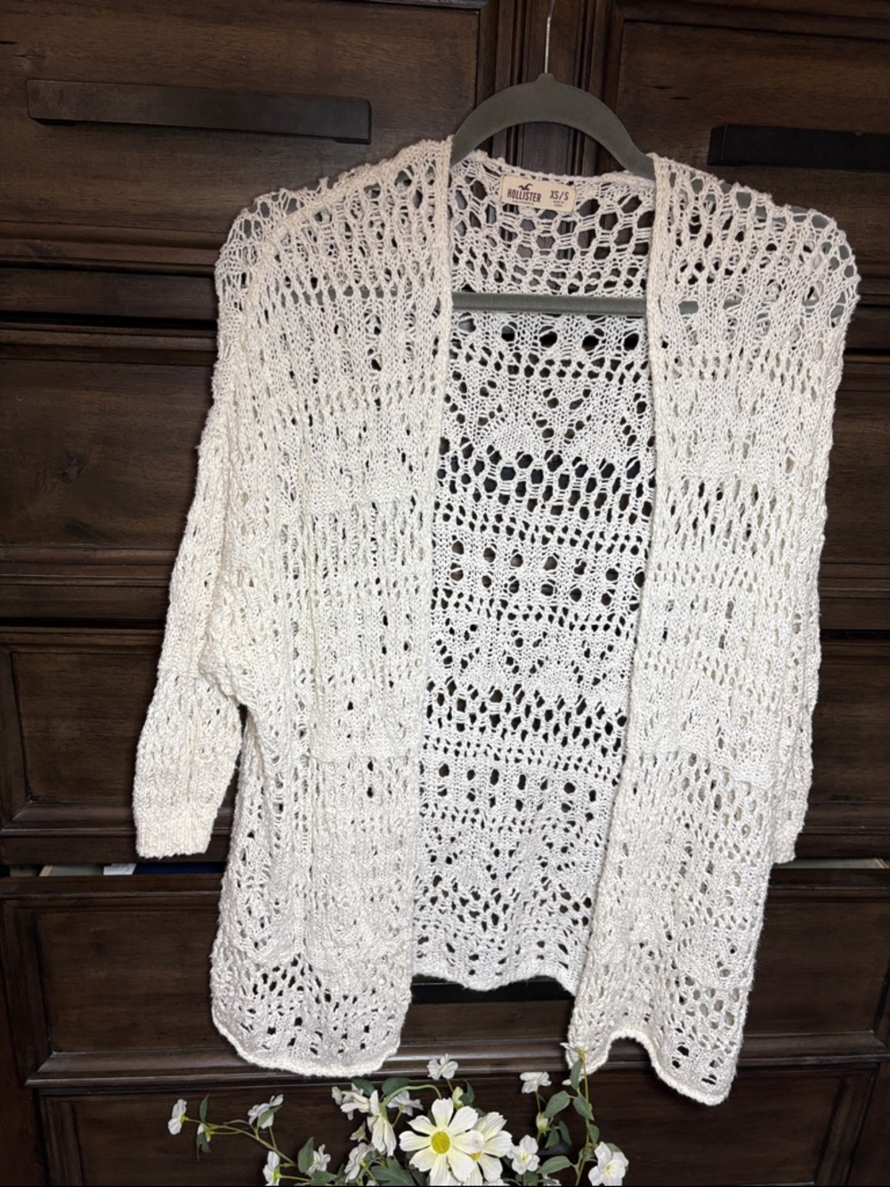 Hollister Cream Open-Knit Crochet Cardigan